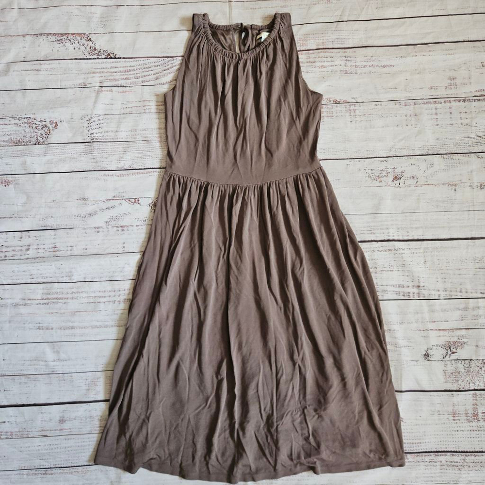 Boden Grecian Tie Back Sleeveless Midi Dress Brown Toupe Womens 10